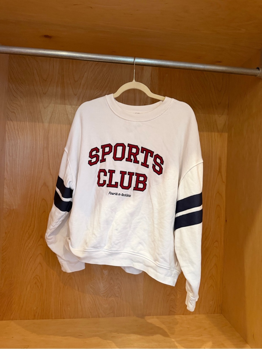 Anthropologie White Crewneck Sweatshirt with Red 'Sports Club' Lettering